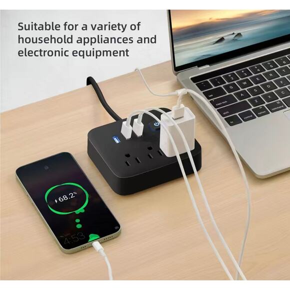 Power Strip Surge Protector 3 AC Outlets 3 illuminated USB Charging Station - Picture 4 of 6